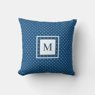 Coussin Motif Polka bleu blanc avec Monogramme moderne