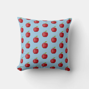Coussin Motif Pomme Rouge sur Bleu Ciel Clair