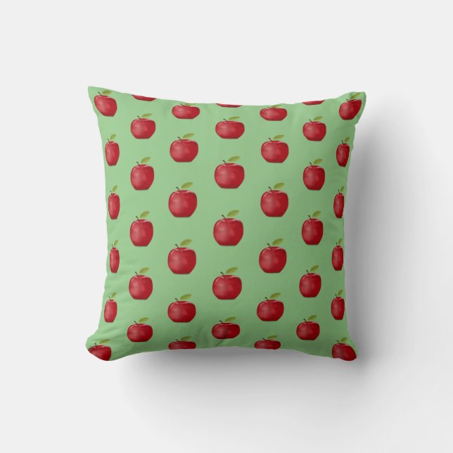 Coussin Motif Pomme Rouge sur Vert Citron Clair (Recto)