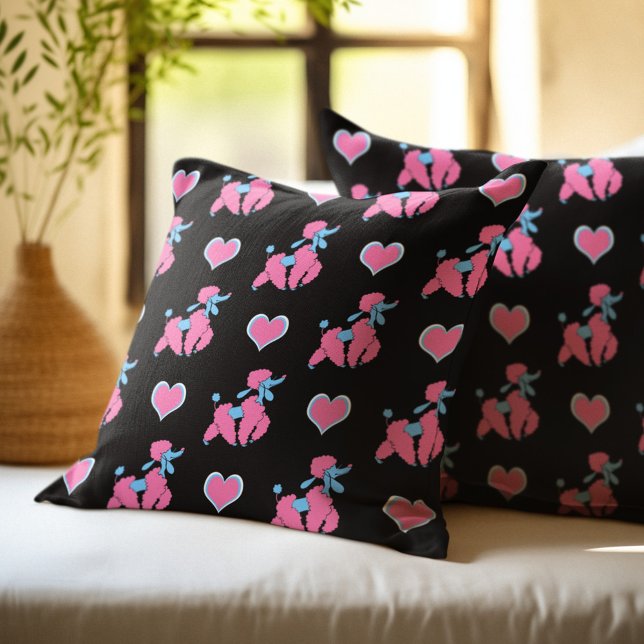 Coussin Motif Poodles Roses et Cœurs (Créateur téléchargé)