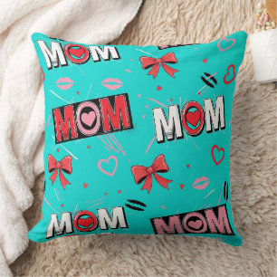 Coussin Motif pop turquoise vif coeurs arcs MAMAN
