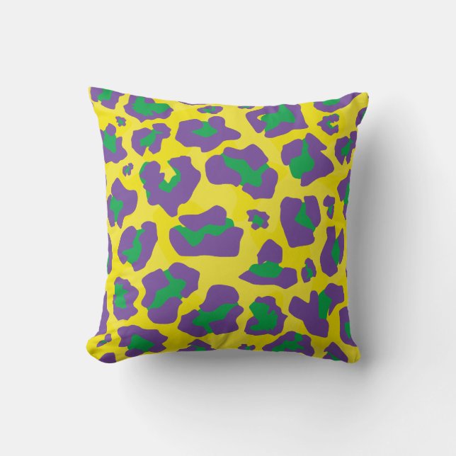 Coussin Motif poster de animal de léopard violet, jaune, v (Recto)