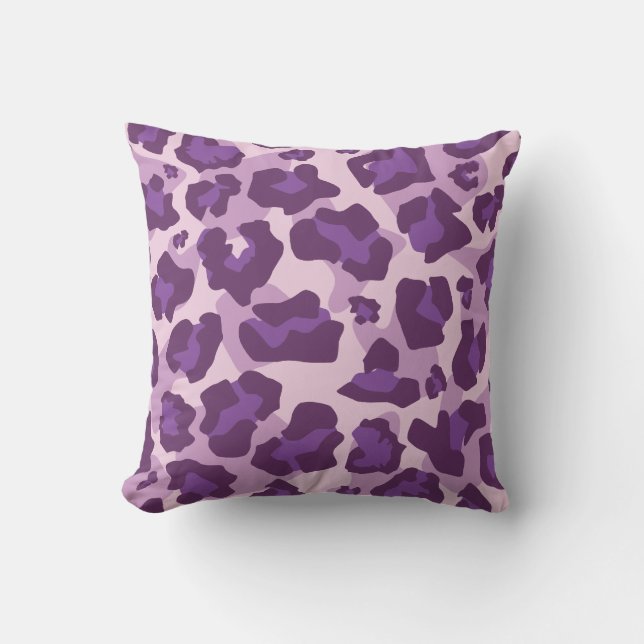 Coussin Motif poster de animal léopard aux tons violets (Recto)