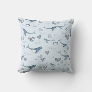 Coussin Motif pour enfants avec de belles baleines, nuages
