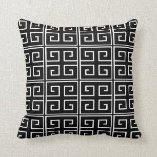 Coussin Motif principal grec classique en noir et blanc