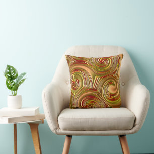 Coussin Motif psychédélique de spirales d'or chic de Faux