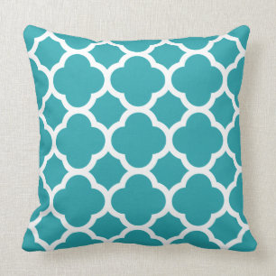 Coussin Motif quatrefeuilles sarcelle et blanc
