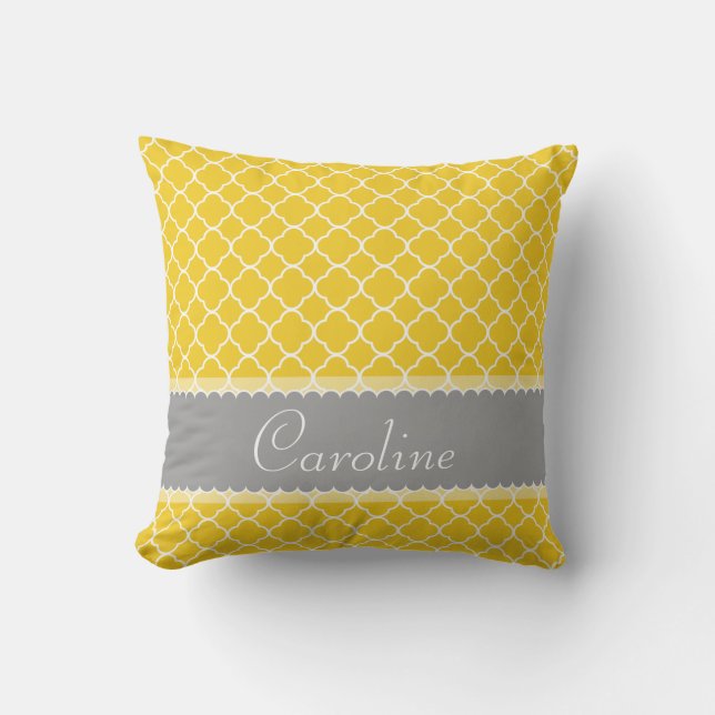 Coussin Motif Quatrefoil blanc jaune personnalisé (Recto)