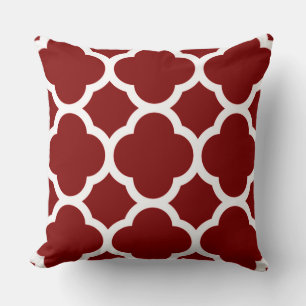 Coussin Motif Quatrefoil Brun Rouge
