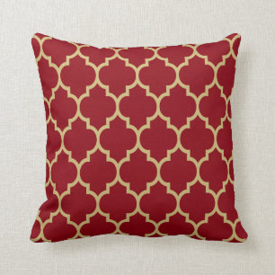 Coussin Motif Quatrefoil Burgundy et Or