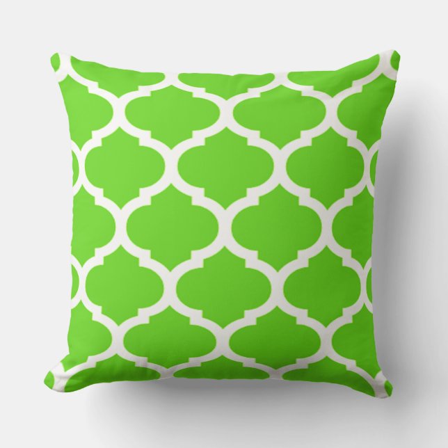 Coussin Motif Quatrefoil Marocain Vert Citron (Recto)