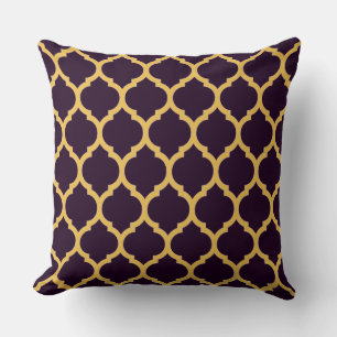 Coussin Motif Quatrefoil Marocain Violet Foncé et Brun