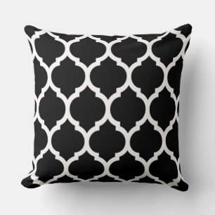 Coussin Motif Quatrefoil noir blanc Marocain