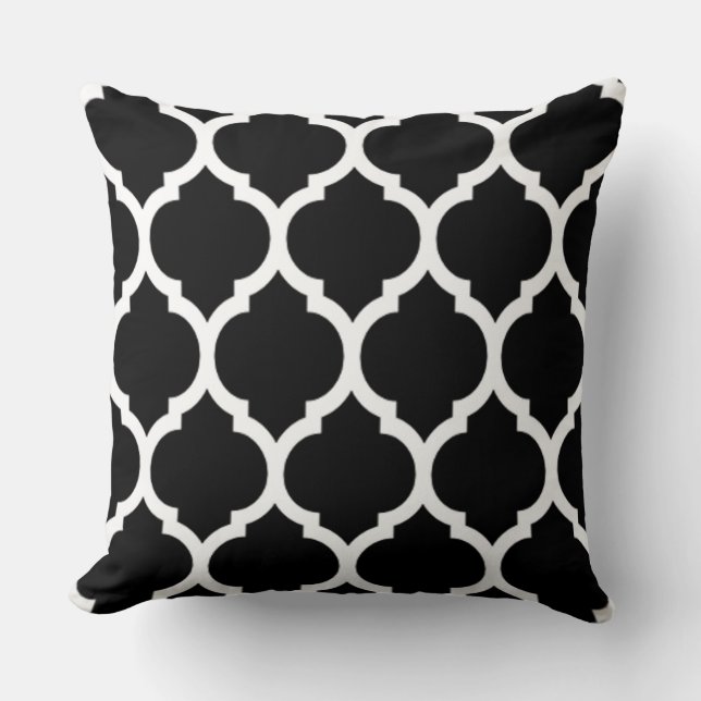 Coussin Motif Quatrefoil noir blanc Marocain (Recto)