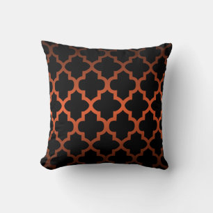 Coussin Motif Quatrefoil noir sur orange
