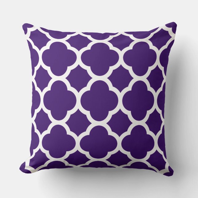 Coussin Motif Quatrefoil violet et blanc (Recto)