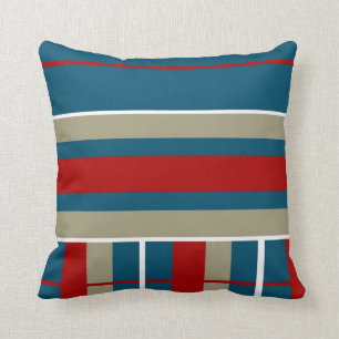 Coussin Motif rayé blanc bronzage frais de rouge bleu