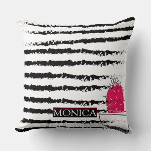 Coussin Motif rayé Cactus rose monogramme