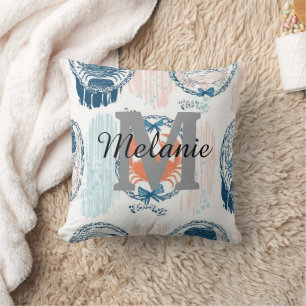 Coussin Motif rayé côtier bleu orange crabe marin