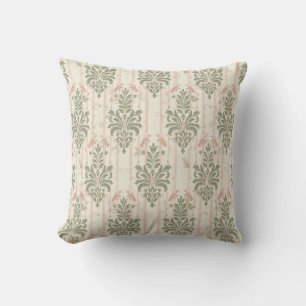 Coussin Motif rayé damassé rétro français – Vert sauge vin