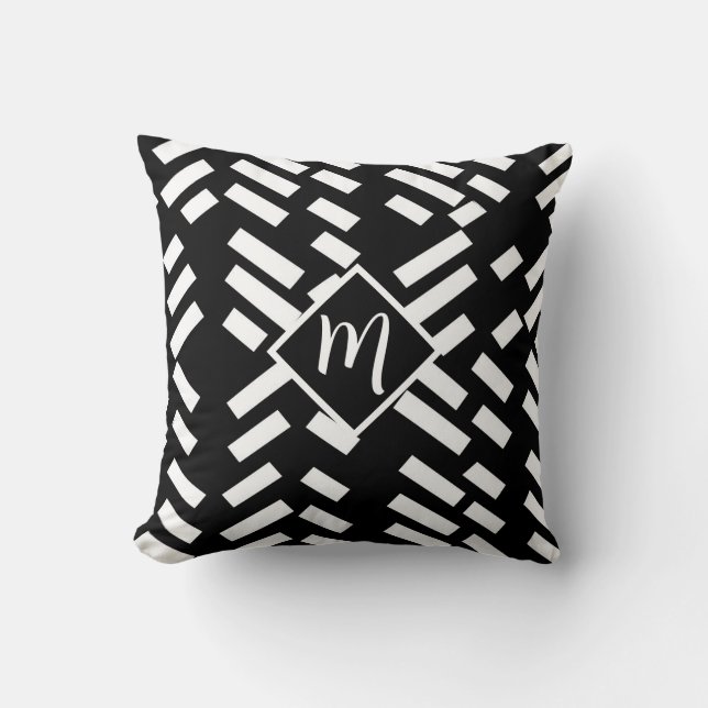 Coussin Motif rayé diagonal minimaliste, monogramme (Recto)