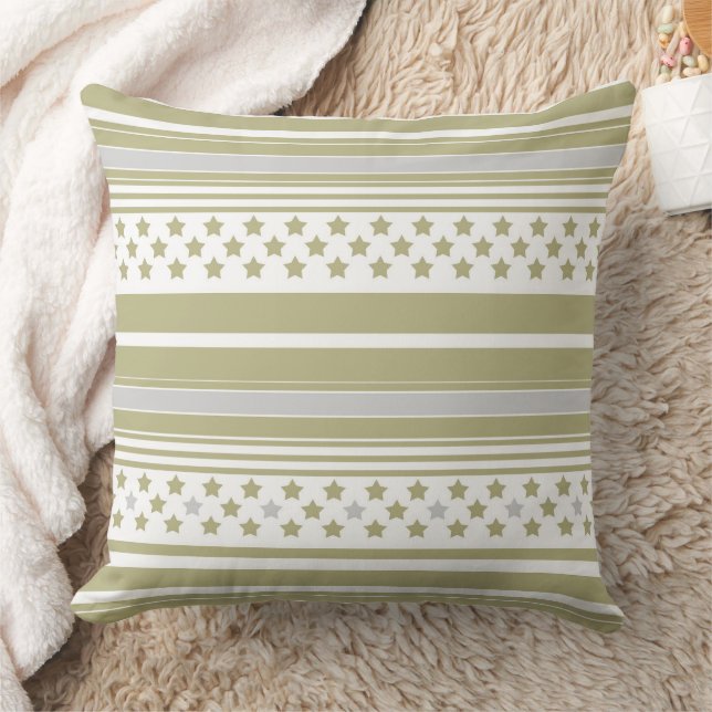 Coussin Motif rayé olive avec étoiles (Couverture)