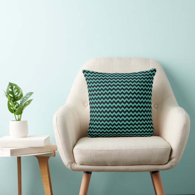 Coussin Motif rayures chevron sarcelle moderne (Chaise)