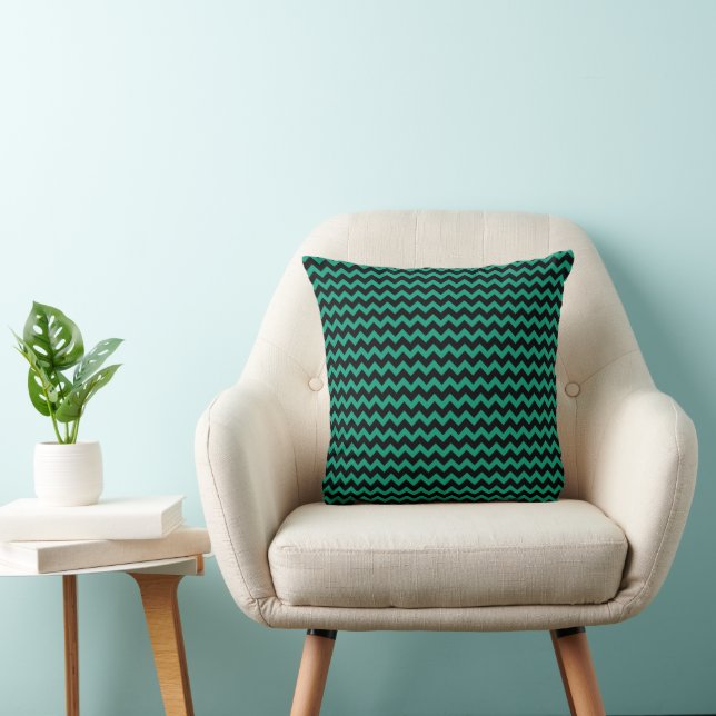 Coussin Motif rayures chevron vert émeraude moderne (Chaise)