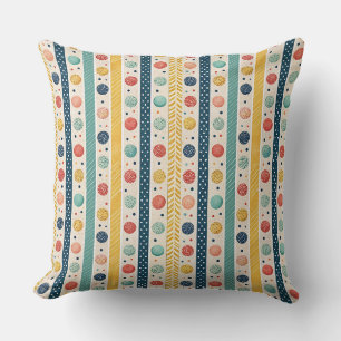 Coussin Motif rayures colorées et pois texturés