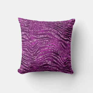 Coussin Motif Rayures de Tigre Pailleté Glam Ombre Violet