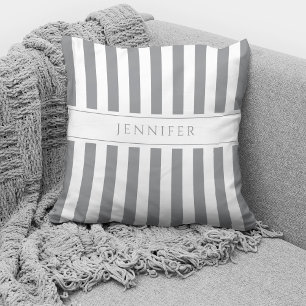 Coussin Motif rayures grises et blanches élégant Nom