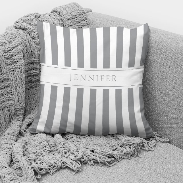 Coussin Motif rayures grises et blanches élégant Nom (Créateur téléchargé)