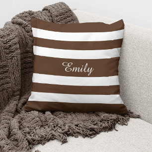 Coussin Motif Rayures Marron Et Blanc Votre Nom Sur Jeté