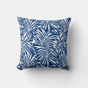 Coussin Motif Répétant de feuille tropicale blanche et ble