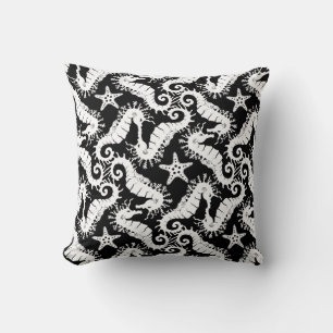 Coussin Motif Répétitif Noir Et Blanc Motif Hippocampe