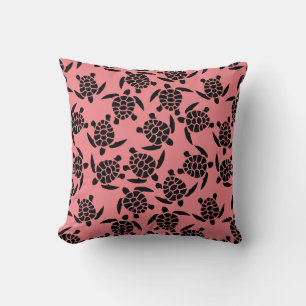 Coussin Motif répétitif noir et rose Motif Tortue de Mer