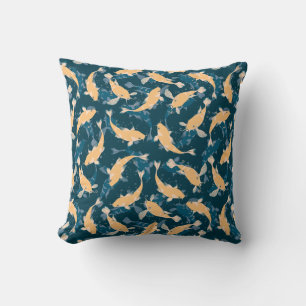 Coussin Motif Répétition Vert Et Jaune Koi Fish Motif