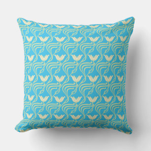 Coussin Motif rétro à fleurs turquoise