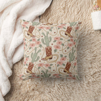 Coussin Motif rétro boho western désert cactus et floral