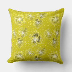 Coussin Motif rétro fleuri jaune olive