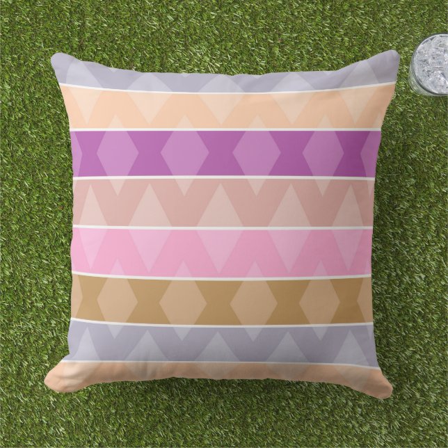 Coussin Motif rétro géométrique rayé multicolore (Herbe)
