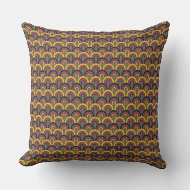 Coussin Motif Retro Jaune Brown Noir Cinties (Recto)