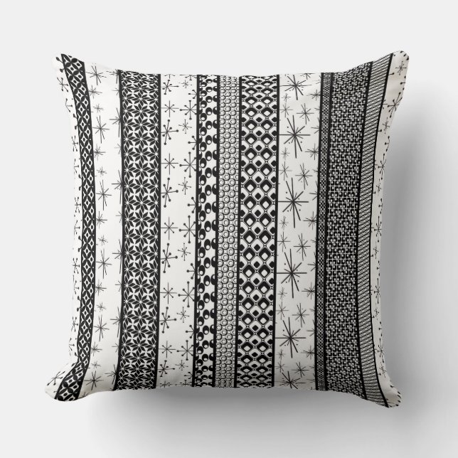 Coussin Motif Rétro Noir et Blanc Rayures 1 (Recto)