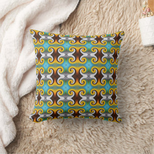 Coussin Motif rétro tendance en jaune, bleu, marron, blanc