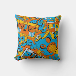 Coussin Motif, robots et cassettes d'école sans couture