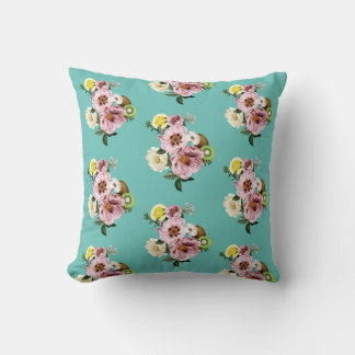 Coussin Motif romantique de kiwi, citron et pivoine
