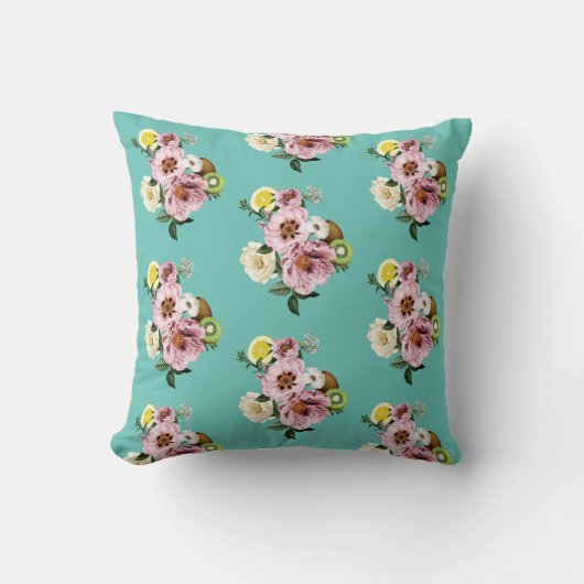 Coussin Motif romantique de kiwi, citron et pivoine (Recto)
