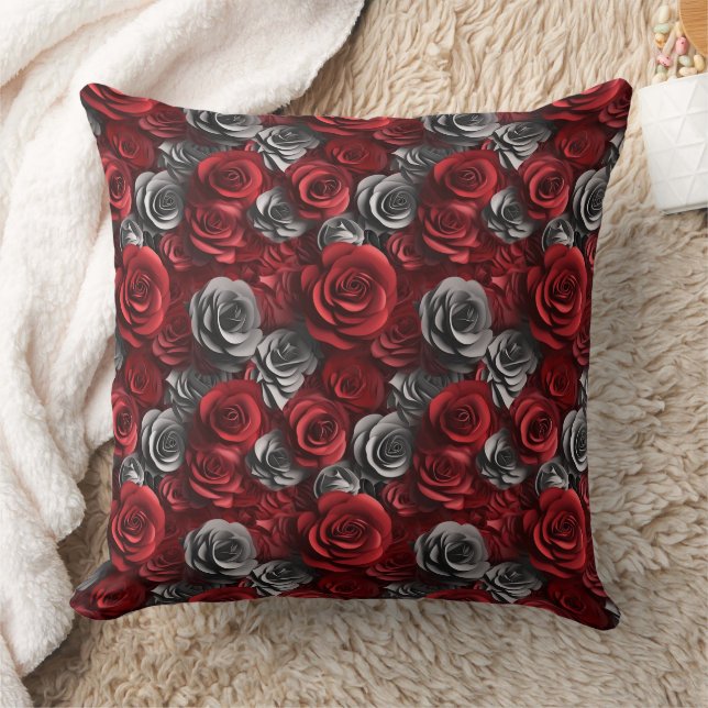 Coussin motif rose 3d rouge gris (Couverture)