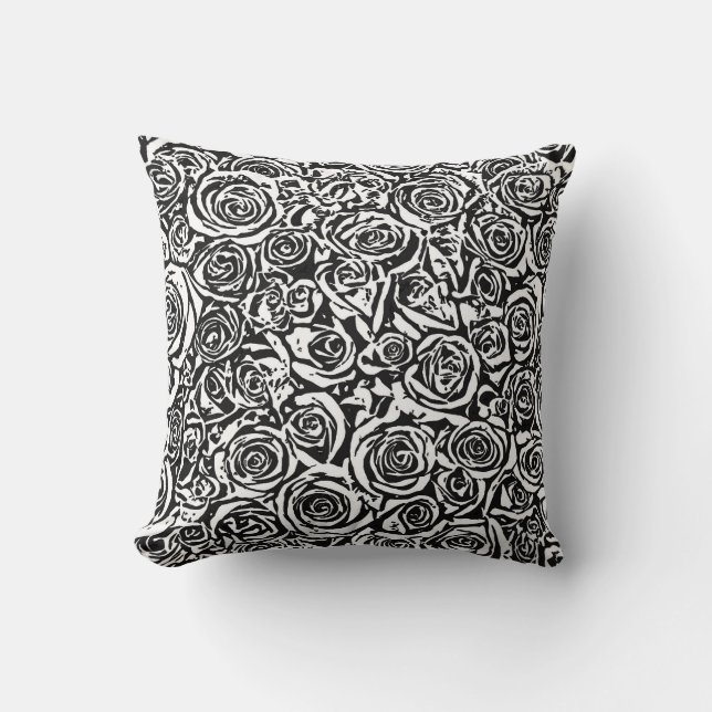Coussin Motif Rose Abstrait moderne, noir et blanc (Recto)