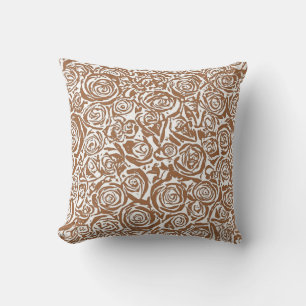 Coussin Motif Rose Abstrait moderne, Taupe Tan et Blanc